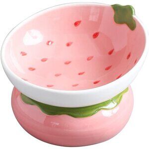 Ceramic Raised Cat Bowl, Pink Elevated Cat Food Bowl for Indoor Cats